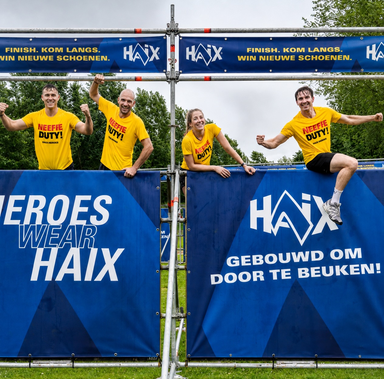 Team HAIX at the Great Walls with HAIX branding during Mud Masters